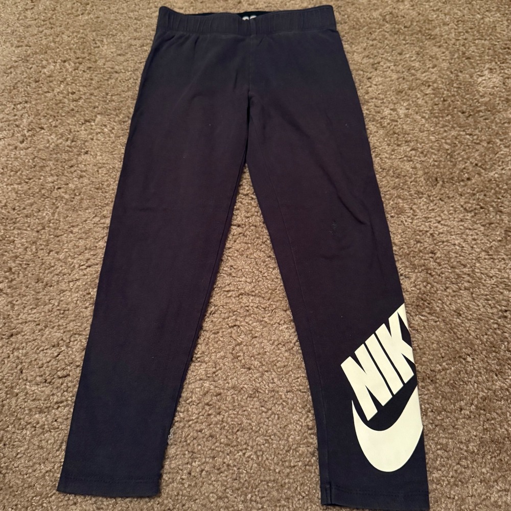 Nike Girls Black Logo Leggings Size 6X Large 6-7 Years Just Do It Waistband